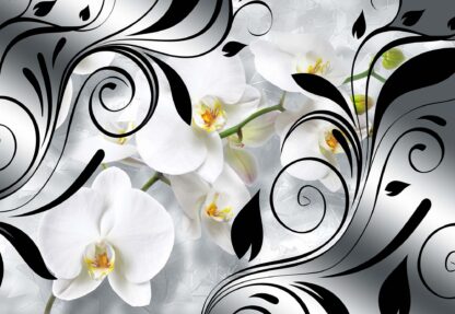 Orchids And Swirls Silver And Black Floral Design(1831WM) - Image 2