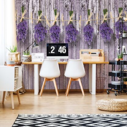 Lavender Bunches On Purple Painted Wood Plank Wall Vintage Style(1982WM)
