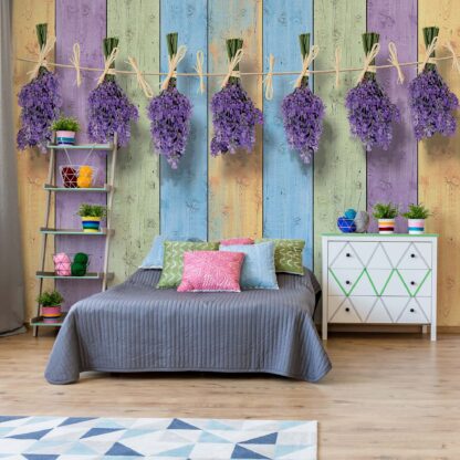 Lavender Bunches On Painted Wood Plank Wall Vintage Style(1983WM)