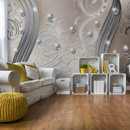 Ornamental Silver And Beige Swirl Design(2046WM)