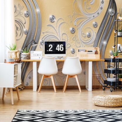 Ornamental Silver And Yellow Swirl Design(2049WM)