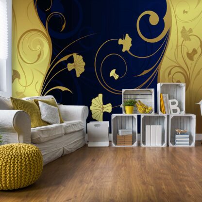 Luxury Gold And Blue Floral Swirl Design(2052WM)