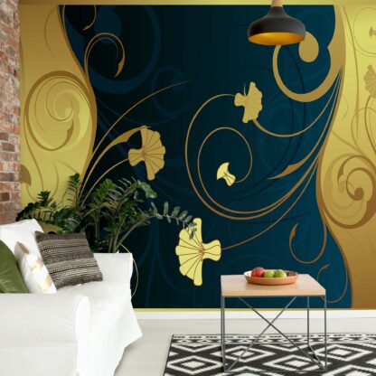 Luxury Gold And Green Floral Swirl Design(2055WM)