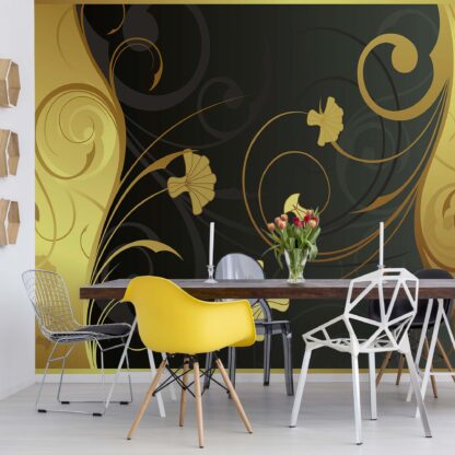 Luxury Gold And Brown Floral Swirl Design(2056WM)