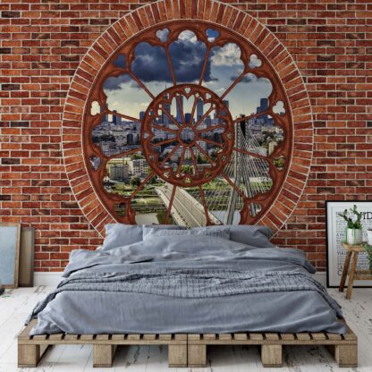 Warsaw City Skyline Ornamental Window View Brick Wall(2182WM)