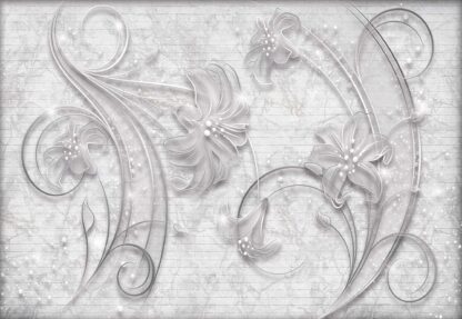 3D Ornamental Floral Design Grey And White(2340WM) - Image 2