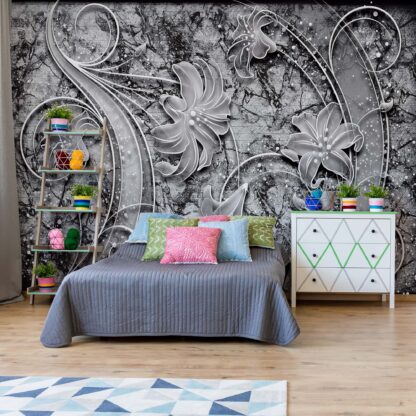 3D Ornamental Floral Design Black And Grey(2341WM)