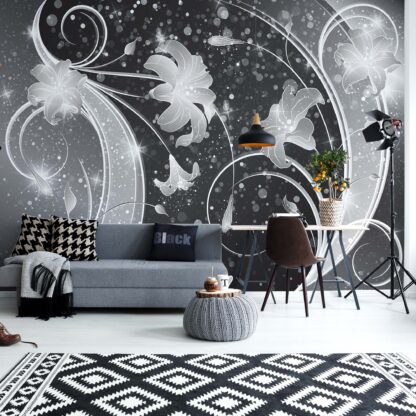 Ornamental Floral Design Black And Silver(2343WM)