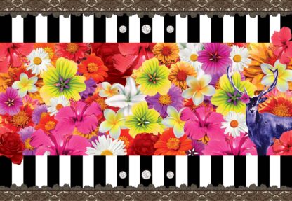 Colourful Flowers Black And White Strips(2385WM) - Image 2