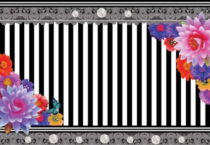 Colourful Flowers Black And White Strips(2389WM) - Image 2