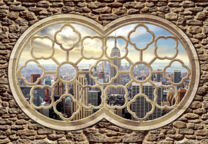 New York City Skyline Ornamental Window View Stone Wall(2395WM) - Image 2
