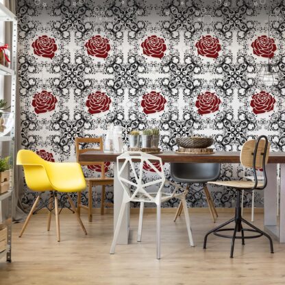 Roses Pattern Black White Red(2552WM)