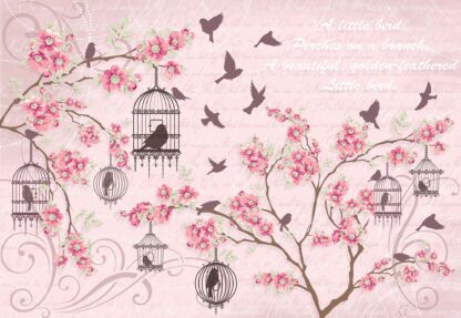 Cherry Blossom And Birds Vintage Design Pink(2775WM) - Image 2