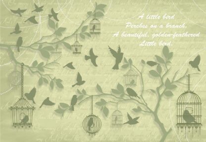 Cherry Blossom And Birds Vintage Design Green(2776WM) - Image 2
