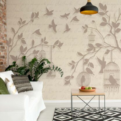 Cherry Blossom And Birds Vintage Design Yellow(2777WM)
