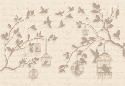 Cherry Blossom And Birds Vintage Design Yellow(2777WM) - Image 2