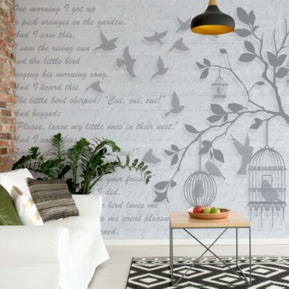 Cherry Blossom And Birds Vintage Design Light Blue(2778WM)