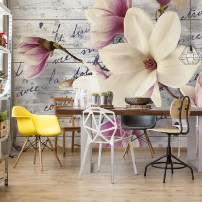 Magnolia Flowers Vintage Script Wood Texture(2878WM)