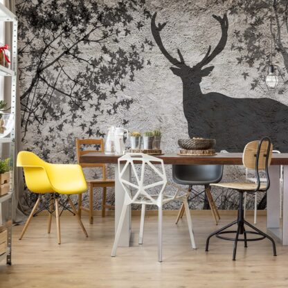 Stag Tree Silhouette Vintage Design Grey(3128WM)