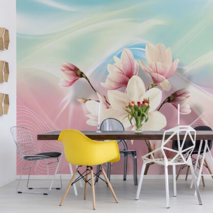 Magnolia Flowers Modern Background Green Pink(3148WM)