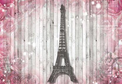 Eiffel Tower Paris Pink Roses Flowers Vintage Wood Planks(3322WM) - Image 2