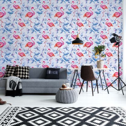 Modern Tropical Flamingo Pattern Blue(3326WM)