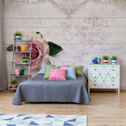 Pink Rose Vintage Design White Wood Texture(3346WM)