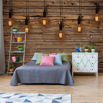 Industrial Chic Retro Light Bulbs Wood Texture(3373WM)