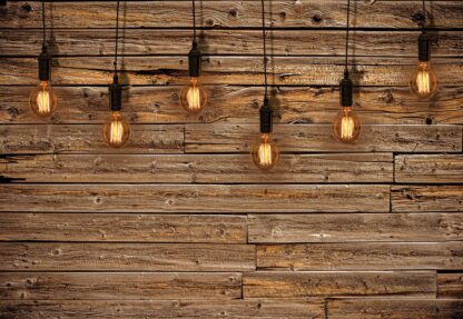 Industrial Chic Retro Light Bulbs Wood Texture(3373WM) - Image 2