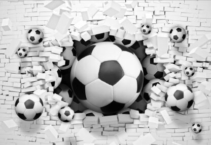 3D Footballs Bursting Through Brick Wall(3383WM) - Image 2