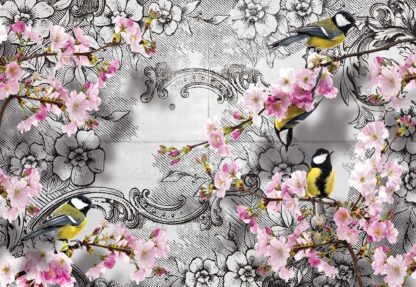 Birds And Cherry Blossom Flowers Vintage Design(3442WM) - Image 2
