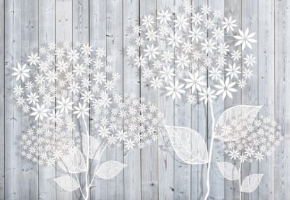 Illustrated Floral Design Light Blue Wood Plank Texture(3448WM) - Image 2