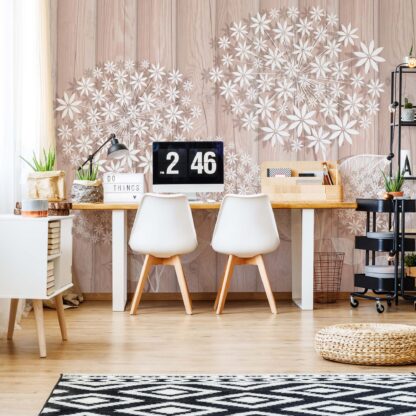 Illustrated Floral Design Light Pink Wood Plank Texture(3450WM)