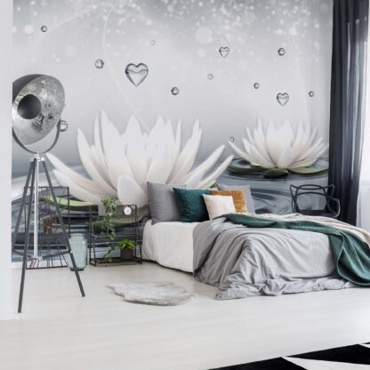 White Lotus Flowers Water Drops Hearts Calm Spa(3509WM)