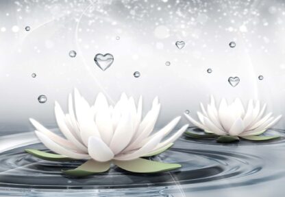 White Lotus Flowers Water Drops Hearts Calm Spa(3509WM) - Image 2