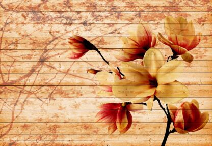 Magnolia Flowers Farmhouse Chic Vintage Wood Plank Texture Orange(3520WM) - Image 2