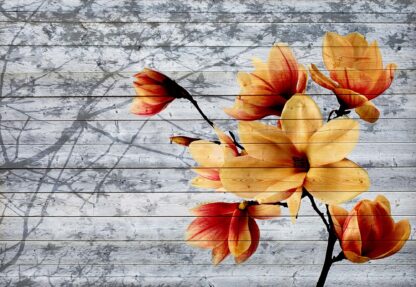 Magnolia Flowers Farmhouse Chic Vintage Wood Plank Texture Blue(3521WM) - Image 2
