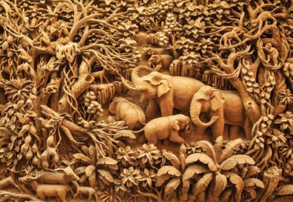 3D Carved Wood Jungle Elephants Sepia(3527WM) - Image 2