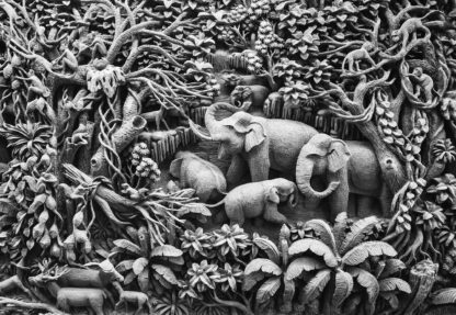 3D Carved Wood Jungle Elephants Black And White(3528WM) - Image 2