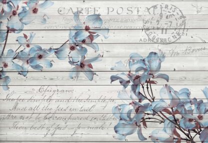 Blue Flowers Wood Plank Texture Vintage Script Farmhouse Chic(3545WM) - Image 2