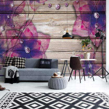 Purple Flowers Wood Plank Texture Diamonds(3554WM)