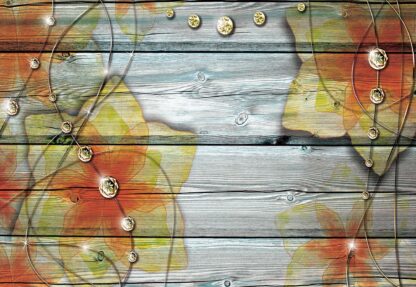 Orange Flowers Wood Plank Texture Diamonds(3555WM) - Image 2