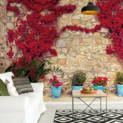 Red Flowers Old Stone Wall(3579WM)