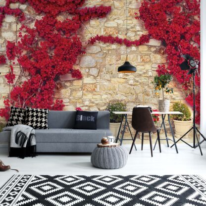 Red Flowers Old Stone Wall(3581WM)
