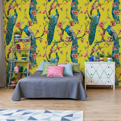 Vintage Peacock Pattern Yellow(3609WM)