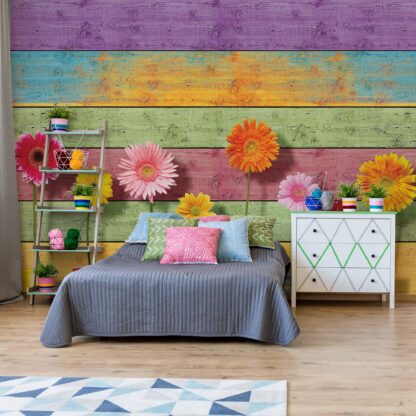 Sunny Flowers And Colourful Wood Planks(3707WM)