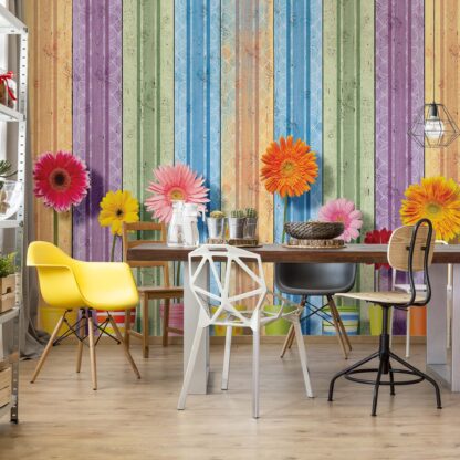 Sunny Flowers And Colourful Wood Planks(3708WM)