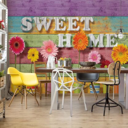 Sunny Flowers And Colourful Wood Planks "Sweet Home"(3709WM)
