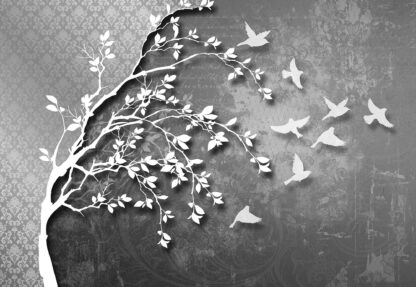 Modern Tree Leaves Birds Grey(3711WM) - Image 2