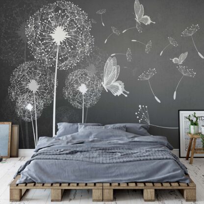 Modern Dandelions And Butterflies In Grey(3712WM)